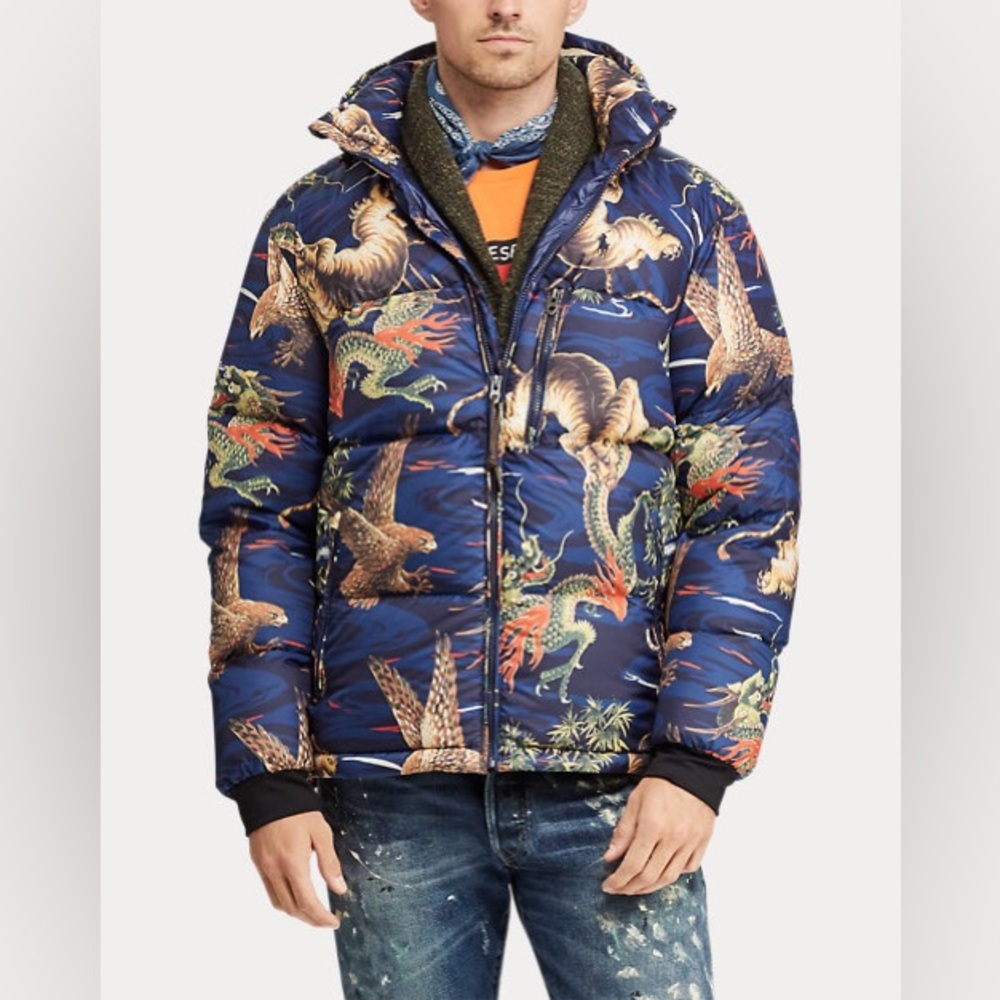 Polo Ralph Lauren Tiger Dragon Puffer Down Jacket Graphic Excellent Size XL